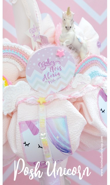 Lumanare botez cu unicorn si curcubee crosetate, 65x4 cm, Posh Unicorns  6